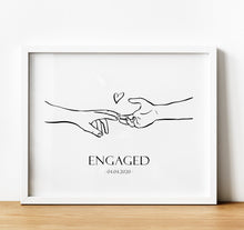 Load image into Gallery viewer, 1st Anniversary Gift, line art prints, couple holding hands Print with name and date, thoughtful keepsake co
