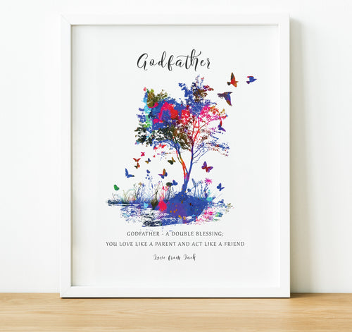 Personalised Godparent poem print with tree, Christening Gifts for Godparents from Godchild, thoughtful keepsake co