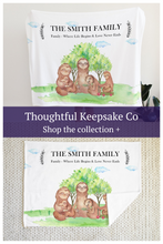 Load image into Gallery viewer, Personalised Fleece Blanket, Sloth Family, thoughtful keepsake co, personalised gift ideas
