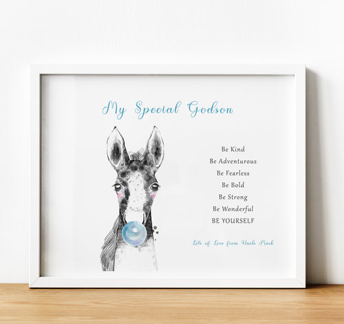 Christening Gifts for Godchild from Godparents, Personalised Poem Print with baby farm animals, Farm Nursery, thoughtful keepsake co