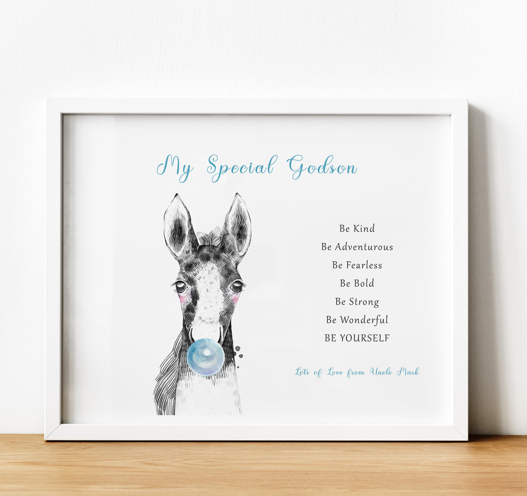 Christening Gifts for Godchild from Godparents, Personalised Poem Print with baby farm animals, Farm Nursery, thoughtful keepsake co