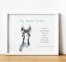 Load image into Gallery viewer, Christening Gifts for Godchild from Godparents, Personalised Poem Print with baby farm animals, Farm Nursery, thoughtful keepsake co
