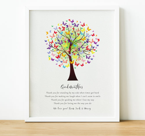 Personalised Godparent poem print with tree, Christening Gifts for Godparents from Godchild, thoughtful keepsake co