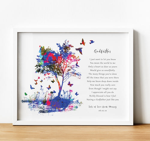 Personalised Godparent poem print with tree, Christening Gifts for Godparents from Godchild, thoughtful keepsake co