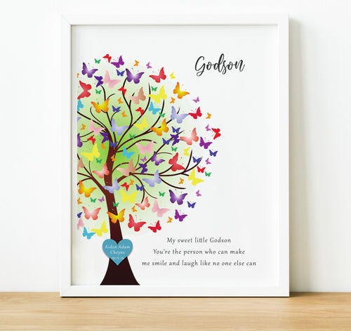 Personalised Godchild poem print with tree, Christening Gifts for Godchild from Godparents, thoughtful keepsake co