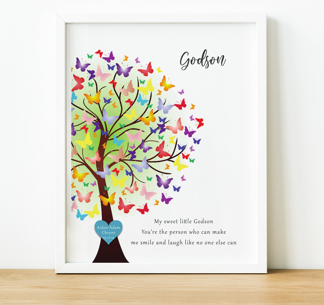 Personalised Godchild poem print with tree, Christening Gifts for Godchild from Godparents, thoughtful keepsake co