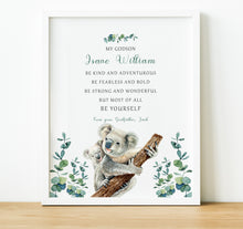 Load image into Gallery viewer, Personalised Goddaughter Christening Gifts from Godmother | Godson Gift from Godfather | Adult and child koala image with poem for godchild from godparent | thoughtful keepsake co
