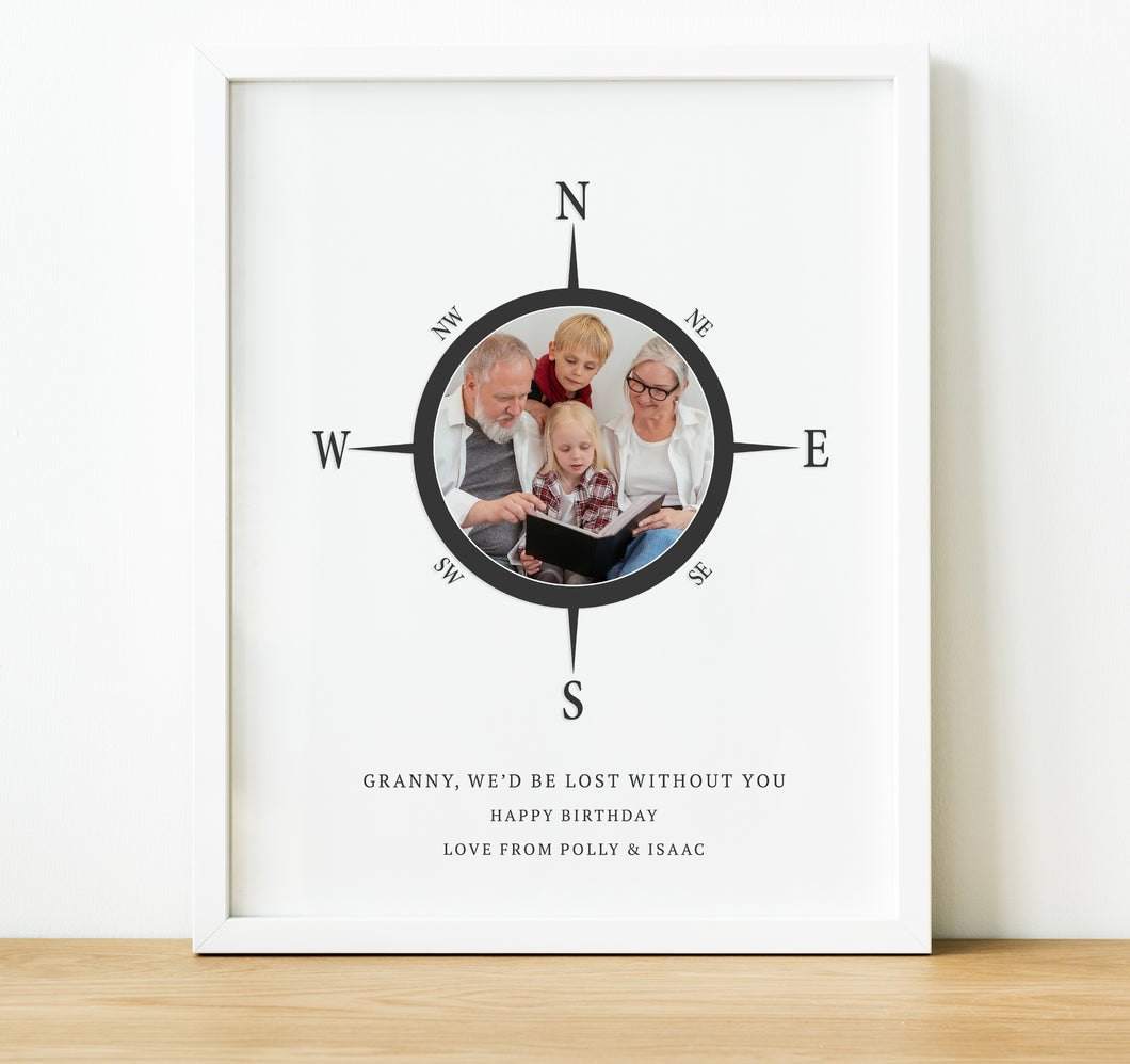 Personalised Gift for Mum |  We'd Be Lost Without You Compass image with photo inside and quote, Custom Photo Print , thoughtful keepsake co