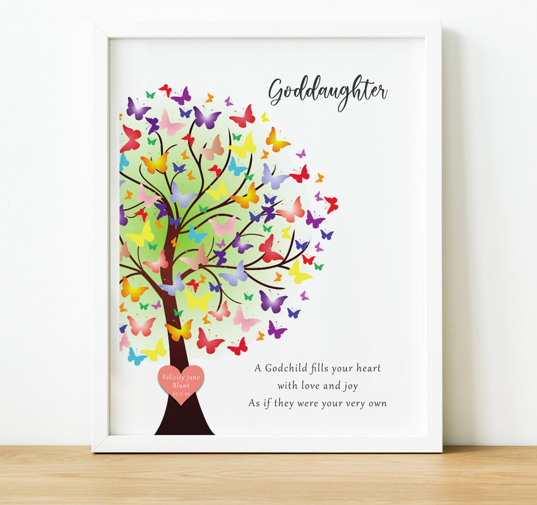 Personalised Godchild poem print with tree, Christening Gifts for Godchild from Godparents, thoughtful keepsake co