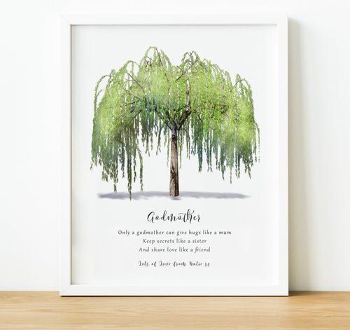 Personalised Godparent poem print with tree, Christening Gifts for Godparents from Godchild, thoughtful keepsake co