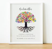 Load image into Gallery viewer, Personalised Godparent poem print with tree, Christening Gifts for Godparents from Godchild, thoughtful keepsake co
