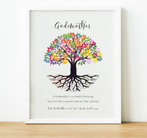 Personalised Godparent poem print with tree, Christening Gifts for Godparents from Godchild, thoughtful keepsake co