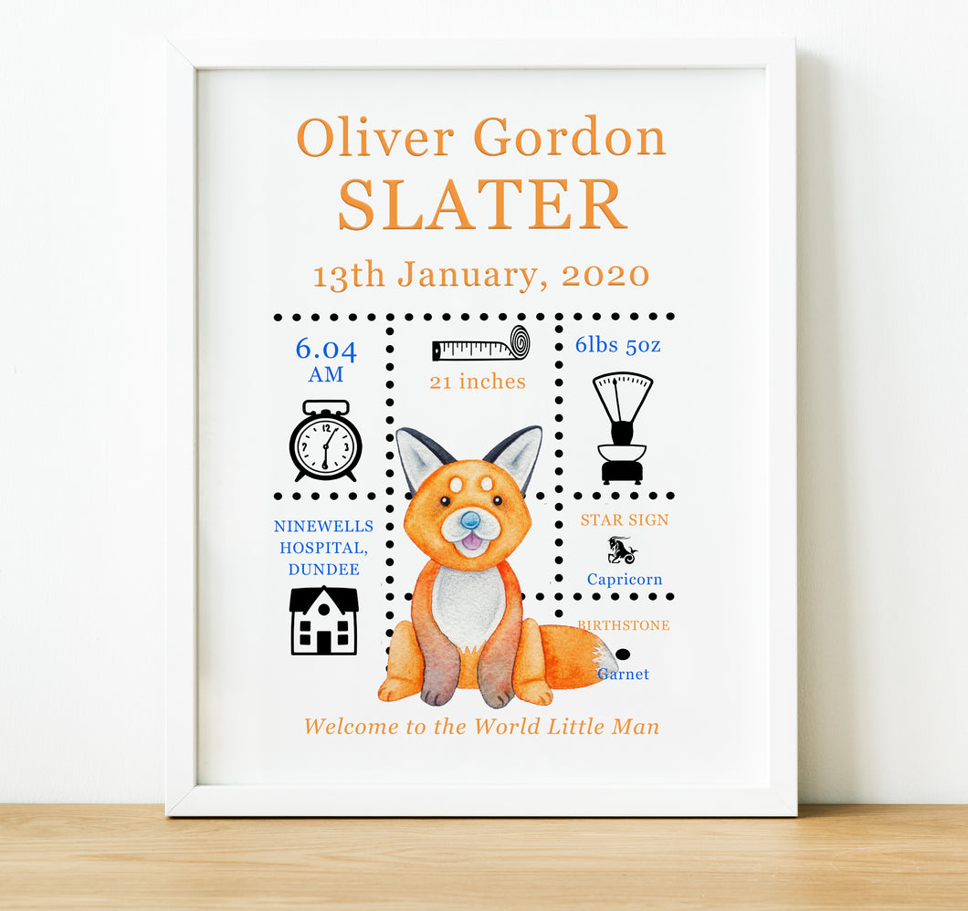 Baby stats sign, personalised new baby gifts, nursery wall art, naming Day Gifts, thoughtful keepsake co