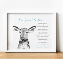 Load image into Gallery viewer, Christening Gifts for Godchild from Godparents, Personalised Poem Print with baby farm animals, Farm Nursery, thoughtful keepsake co
