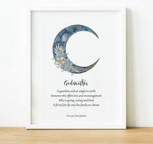Load image into Gallery viewer, Christening Gifts for Godparents from Godchild | Boho Moon Print, thoughtful keepsake co
