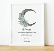 Load image into Gallery viewer, Christening Gifts for Godparents from Godchild | Boho Moon Print, thoughtful keepsake co
