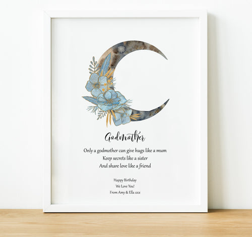 Christening Gifts for Godparents from Godchild | Boho Moon Print, thoughtful keepsake co