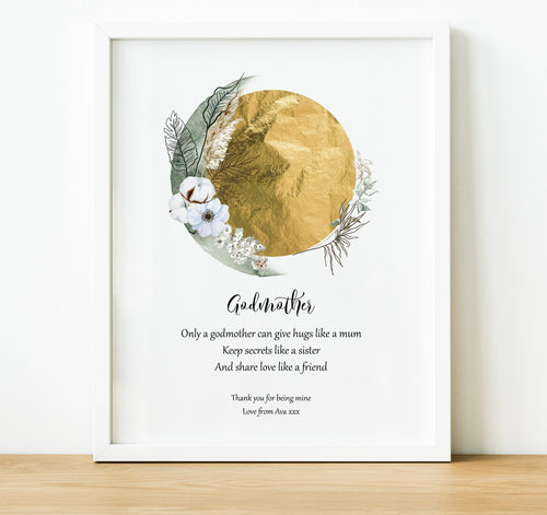 Christening Gifts for Godparents from Godchild | Boho Moon Print, thoughtful keepsake co