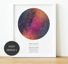 Load image into Gallery viewer, New Baby Naming Day Gifts, The night sky star map print, thoughtful keepsake co
