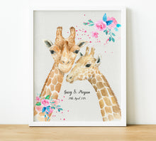 Load image into Gallery viewer, Personalised Anniversary Gifts,  giraffe print, giraffe couple, 1st Anniversary Gifts, thoughtful keepsake co (2)
