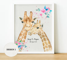 Load image into Gallery viewer, Personalised Anniversary Gifts,  giraffe print, giraffe couple, 1st Anniversary Gifts, thoughtful keepsake co (2)
