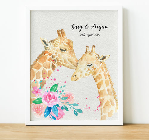 Personalised Anniversary Gifts,  giraffe print, giraffe couple, 1st Anniversary Gifts, thoughtful keepsake co (2)