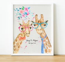 Load image into Gallery viewer, Personalised Anniversary Gifts,  giraffe print, giraffe couple, 1st Anniversary Gifts, thoughtful keepsake co (2)
