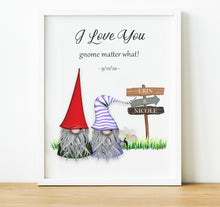 Load image into Gallery viewer, Personalised Anniversary Gifts,  gnome print, gnome couple, 1st Anniversary Gifts, thoughtful keepsake co
