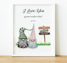Load image into Gallery viewer, Personalised Anniversary Gifts,  gnome print, gnome couple, 1st Anniversary Gifts, thoughtful keepsake co
