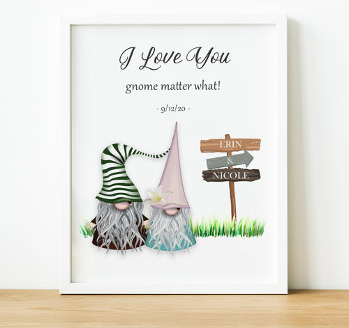 Personalised Anniversary Gifts,  gnome print, gnome couple, 1st Anniversary Gifts, thoughtful keepsake co