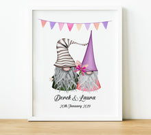 Load image into Gallery viewer, Personalised Anniversary Gifts,  gnome print, gnome couple, 1st Anniversary Gifts, thoughtful keepsake co (2)
