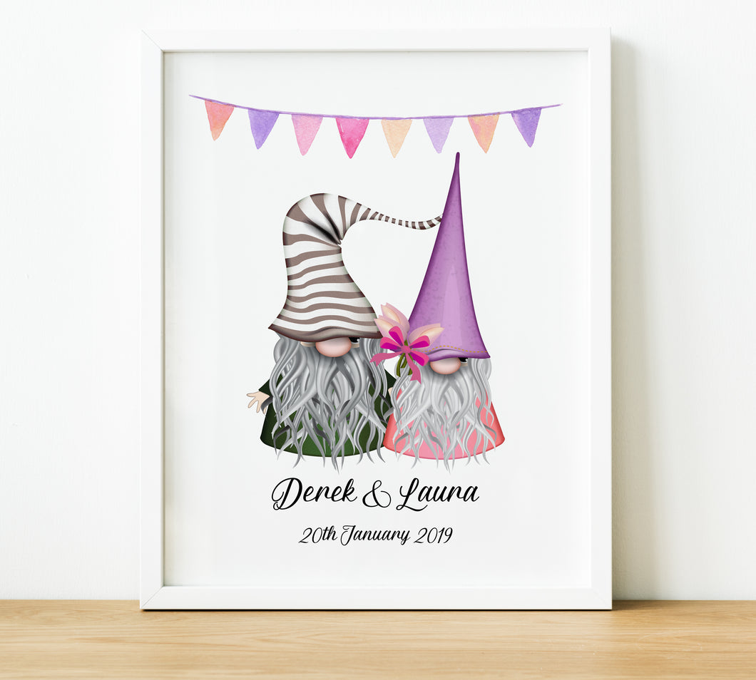 Personalised Anniversary Gifts,  gnome print, gnome couple, 1st Anniversary Gifts, thoughtful keepsake co (2)