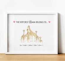 Load image into Gallery viewer, Personalised Family Print, giraffe Family Illustration Personalised Gift for Grandma, from Grandchildren, thoughtful keepsake co
