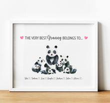 Load image into Gallery viewer, Personalised Family Print  Panda Family Illustration Personalised Gift for Grandma, from Grandchildren, thoughtful keepsake co
