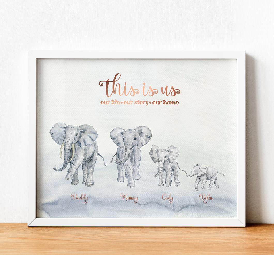 Personalised Family Print, Elephant gift, This Is Us Quote, Thoughtful Keepsake, Personalised Family Gifts