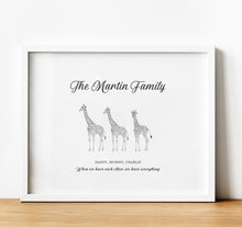 Load image into Gallery viewer, Personalised Family Print,  Giraffe family, for Families, thoughtful keepsake co
