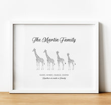 Load image into Gallery viewer, Personalised Family Print,  Giraffe family, for Families, thoughtful keepsake co

