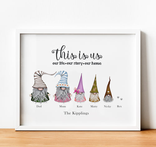Personalised Family Print, Gnome gift, This Is Us Quote, Thoughtful Keepsake, Personalised Family Gifts