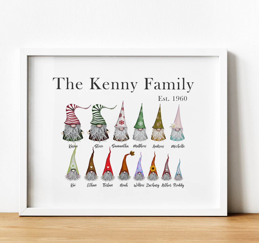 Personalised Family Print, Gnome gift, Thoughtful Keepsake Co