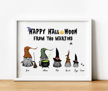 Load image into Gallery viewer, Personalised Family Print, Halloween Gnomes, Autumn Wall Art, Thoughtful Keepsake Co

