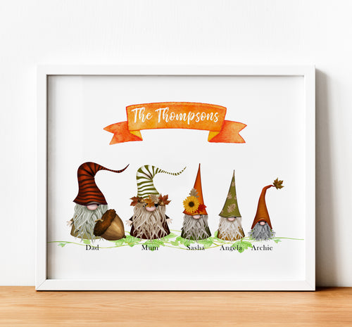 Personalised Family Print, Halloween Gnomes, Autumn Wall Art, Thoughtful Keepsake Co