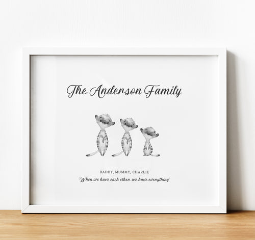 Personalised Family Print,  Meerkat family, for Families, thoughtful keepsake co