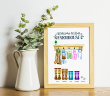 Load image into Gallery viewer, Personalised Family Print, Welcome to our Farmhouse Welly Boot Print, thoughtful keepsake co

