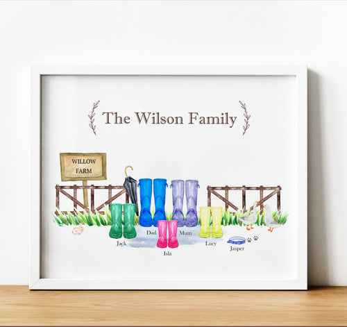 Personalised Family Print, Welly Boot Family, Thoughtful Keepsake Co