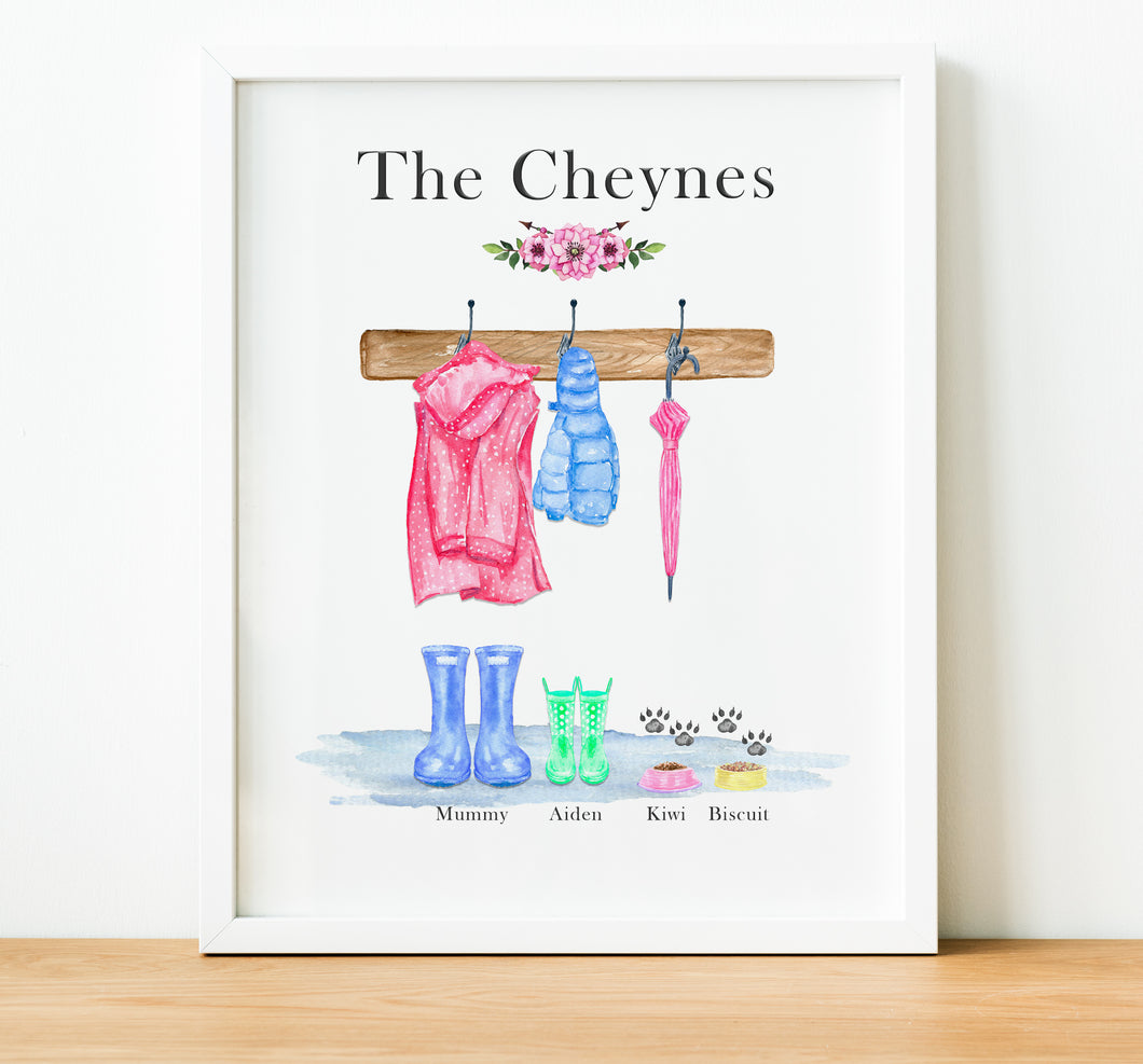 Personalised family print, Welly Boot Family, thoughtful keepsake co