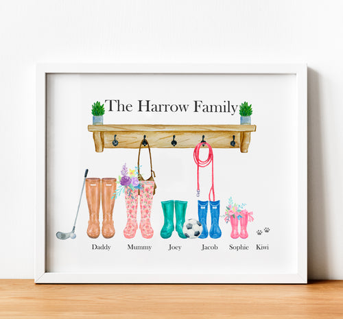 Personalised Family Print,  Welly Boot family, thoughtful keepsake co
