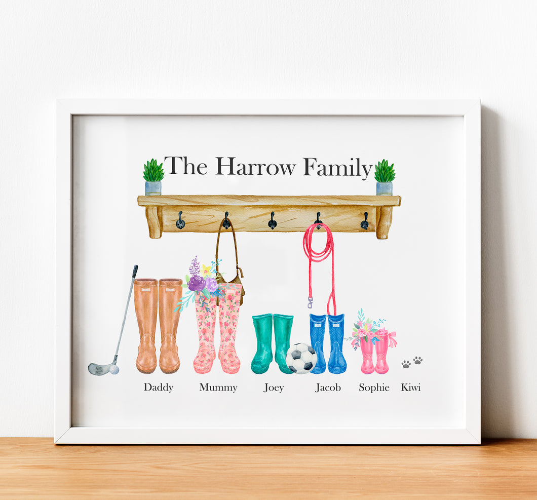 Personalised Family Print,  Welly Boot family, thoughtful keepsake co