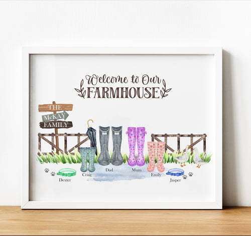 Personalised Family Print, Welly Boot Family, Thoughtful Keepsake Co