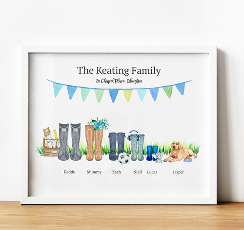 Personalised Family Print, Welcome to our Farmhouse Welly Boot Print, thoughtful keepsake co