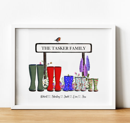 Personalised Family Print, Welly boot family, housewarming Gift, Family Name Wall Art, thoughtful keepsake co (1)